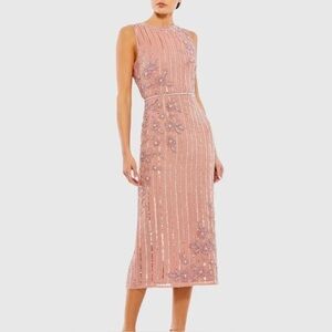 Mac Duggal Blush Pink Beaded Midi Dress